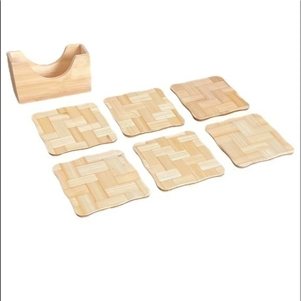 Bamboo Coaster Set of 6 with Coaster Holder
